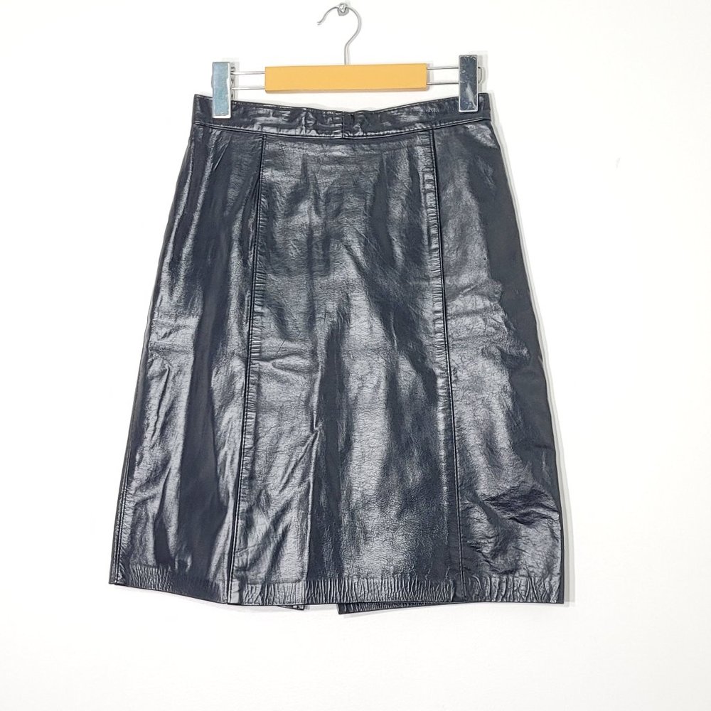 🛍Valentina Vintage Leather Skirt Lined Black A-Line Classic Zipper Womens Retro
